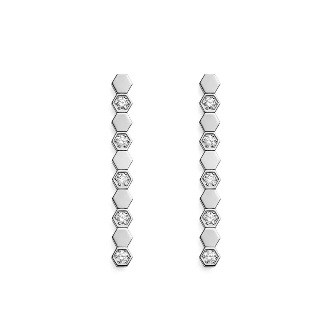 Hexagon Drop Earrings in White Gold Vermeil with Diamonds