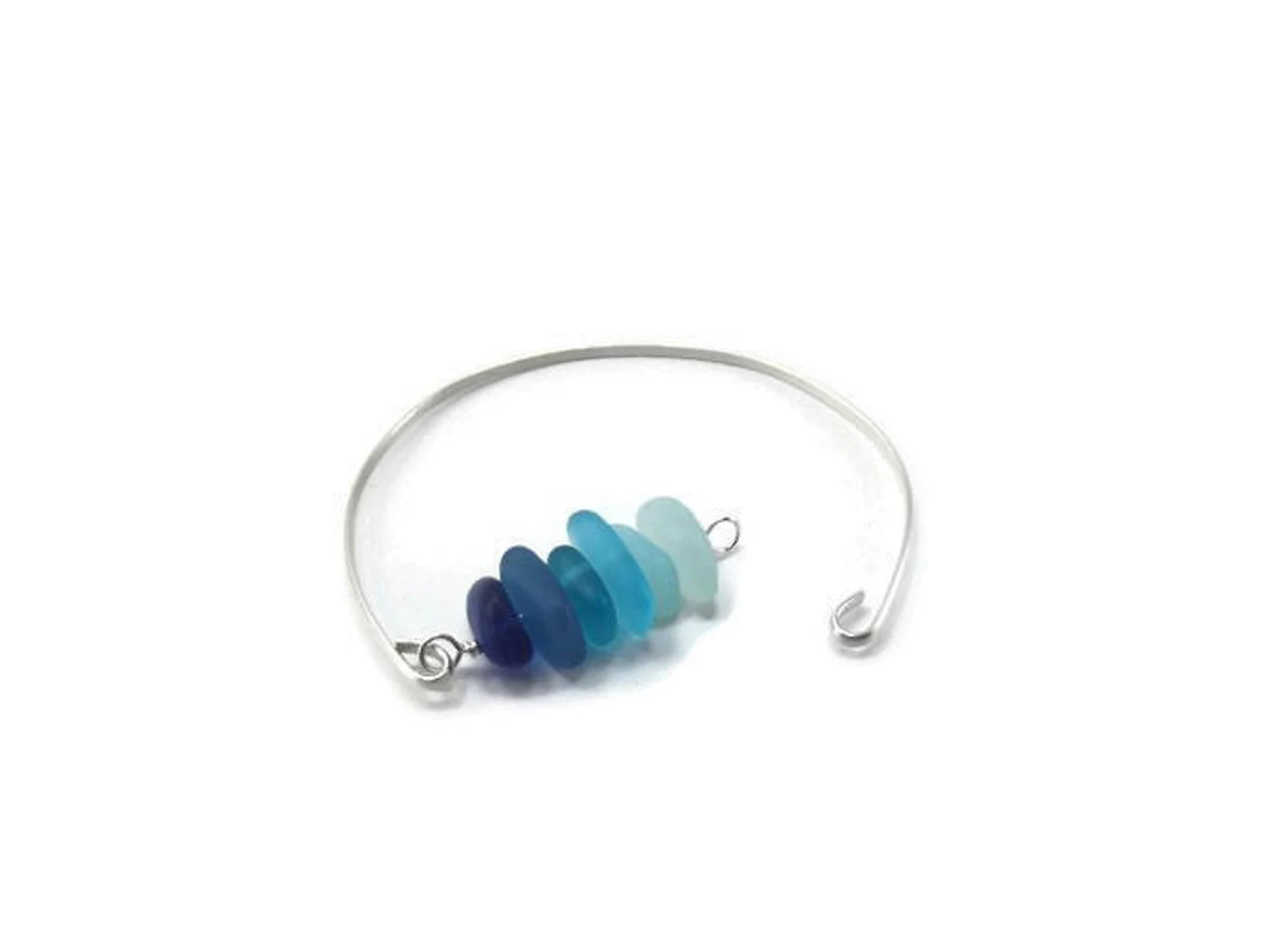 Blue Sea Glass Minimalist Bangle Bracelet