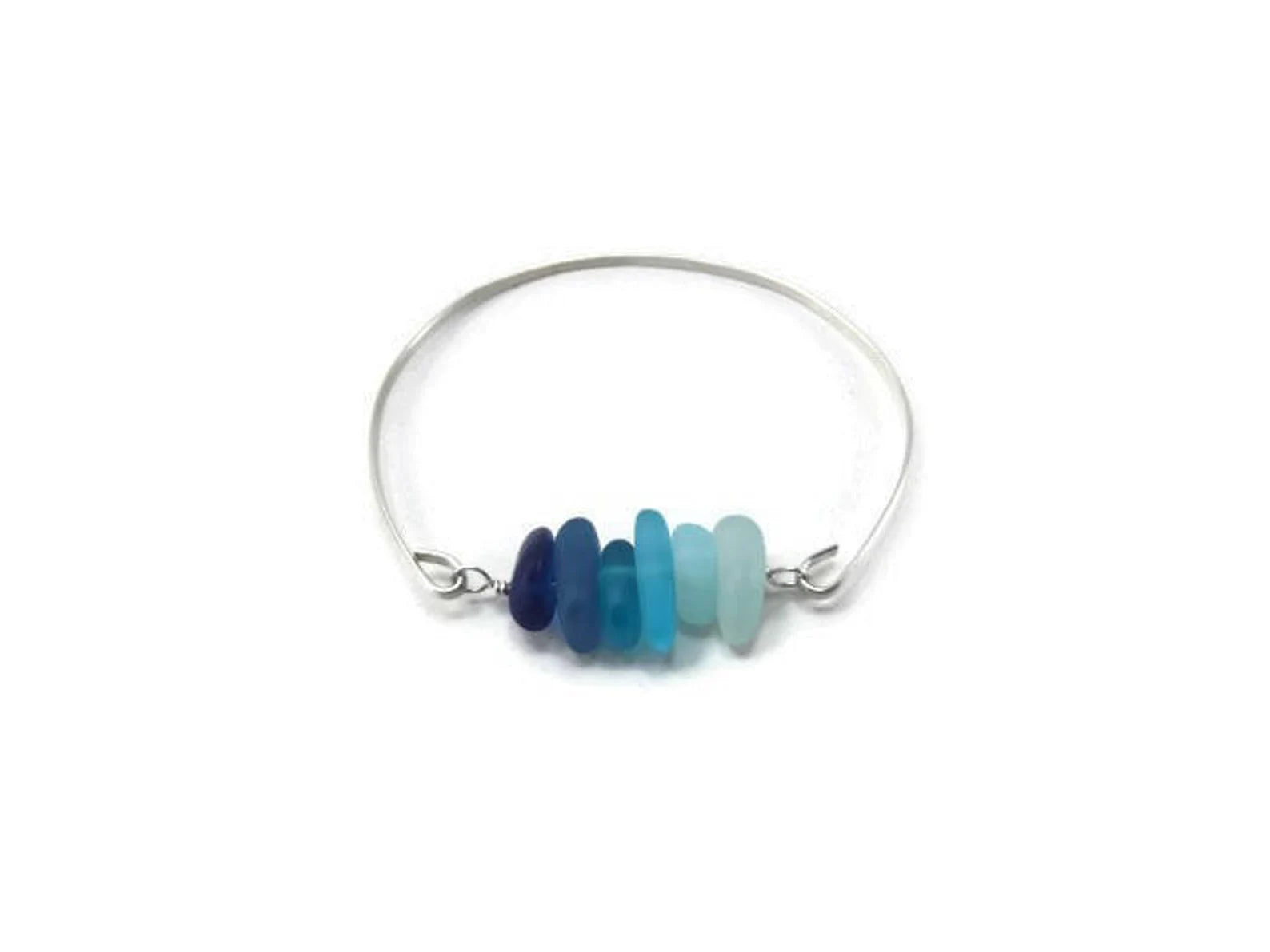 Blue Sea Glass Minimalist Bangle Bracelet