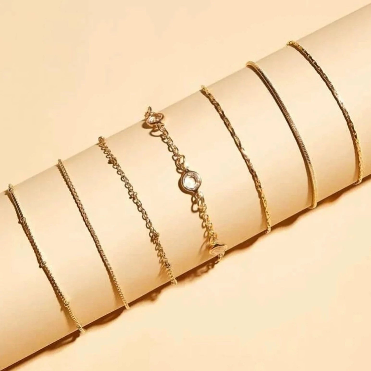 7 Piece Minimalist Rose Gold Bracelet Set