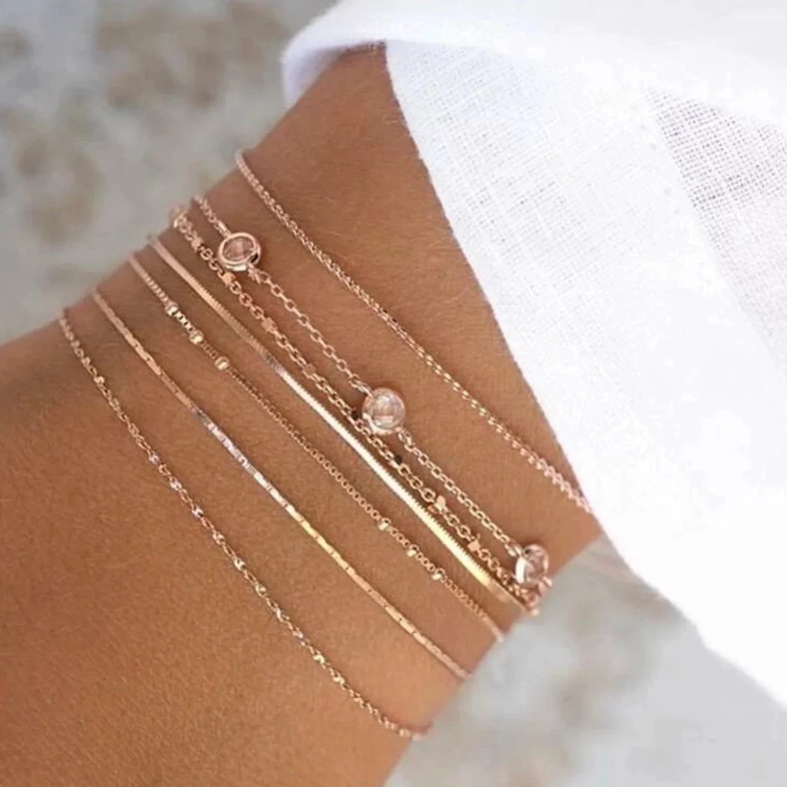 7 Piece Minimalist Rose Gold Bracelet Set