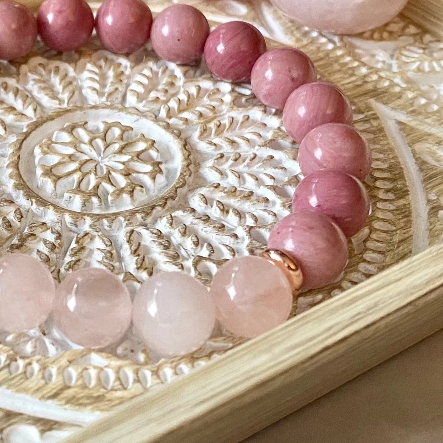 Rose Quartz & Rhodonite beaded Gemstone bracelet