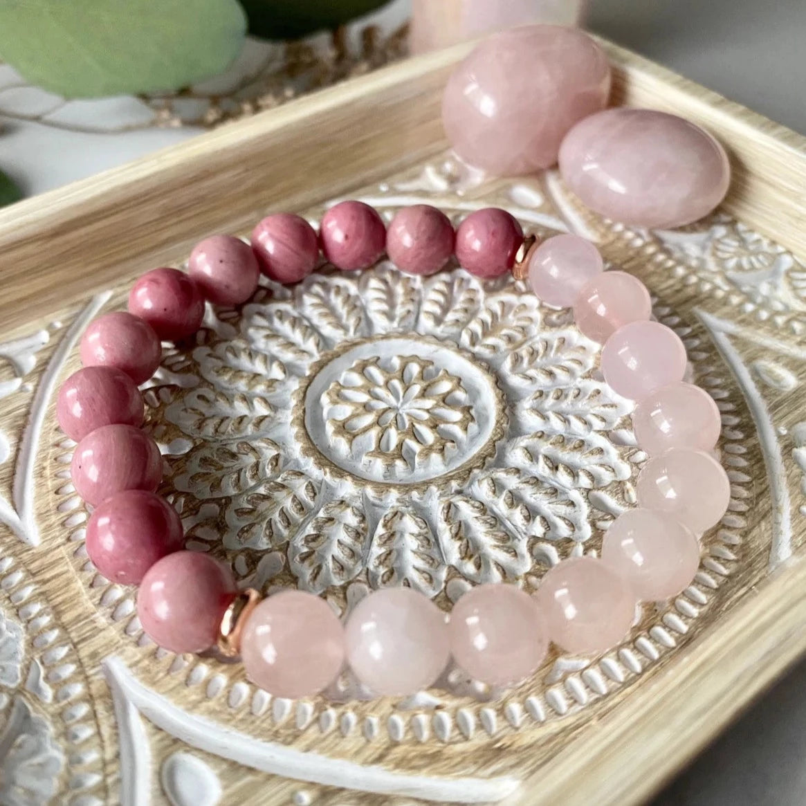 Rose Quartz & Rhodonite beaded Gemstone bracelet