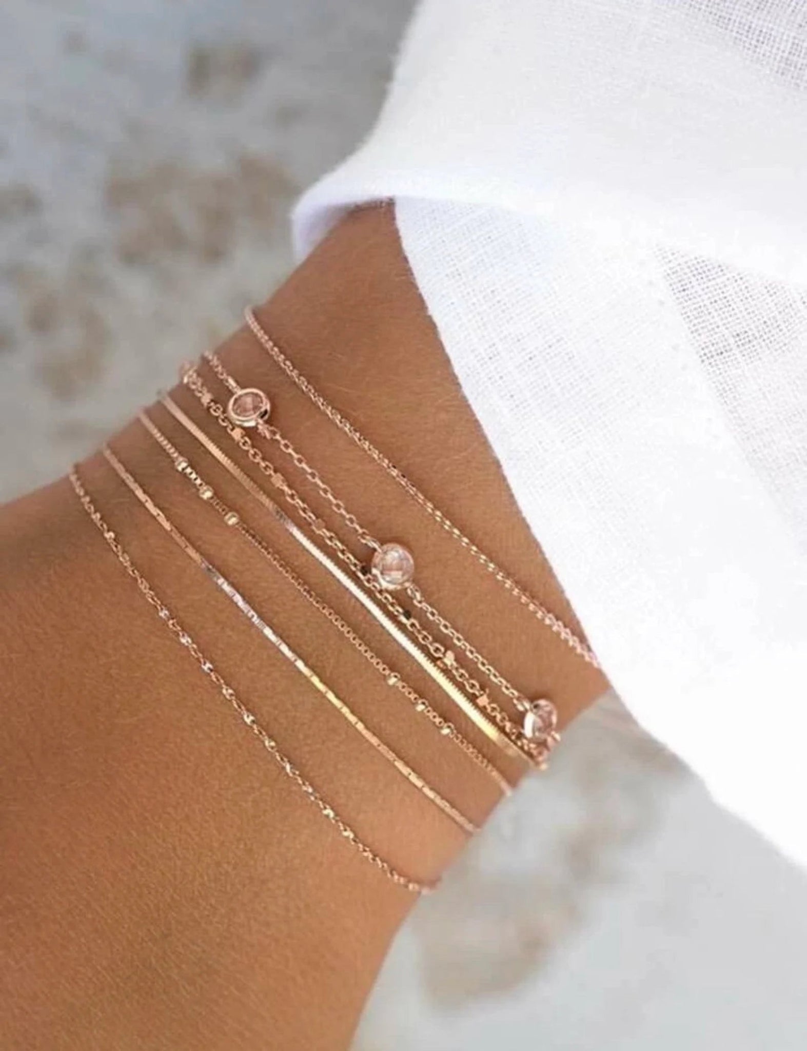 7 Piece Minimalist Rose Gold Bracelet Set
