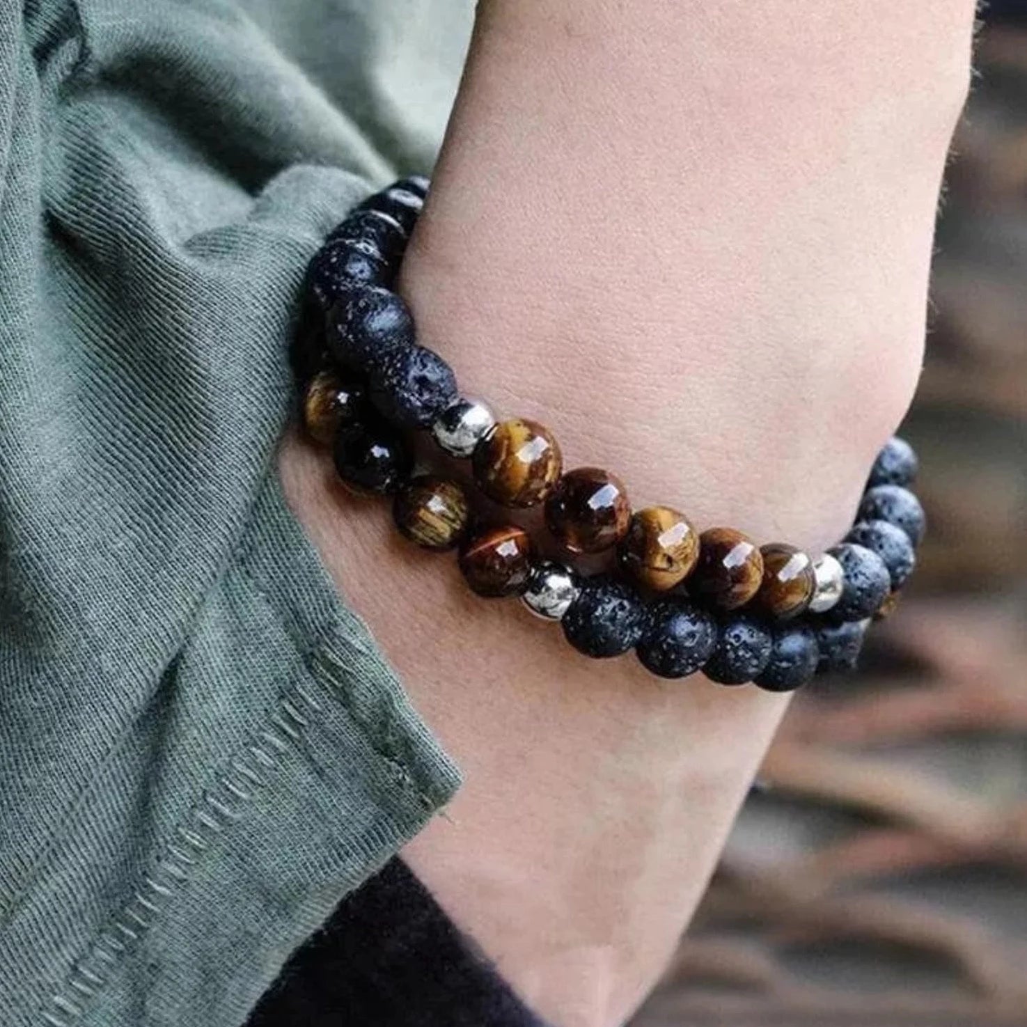 Tigers Eye Lava Stone Inner Peace Balance Healing Bracelet