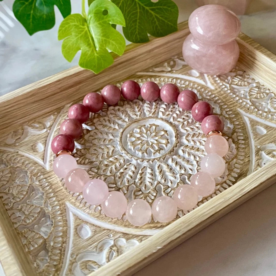 Rose Quartz & Rhodonite beaded Gemstone bracelet