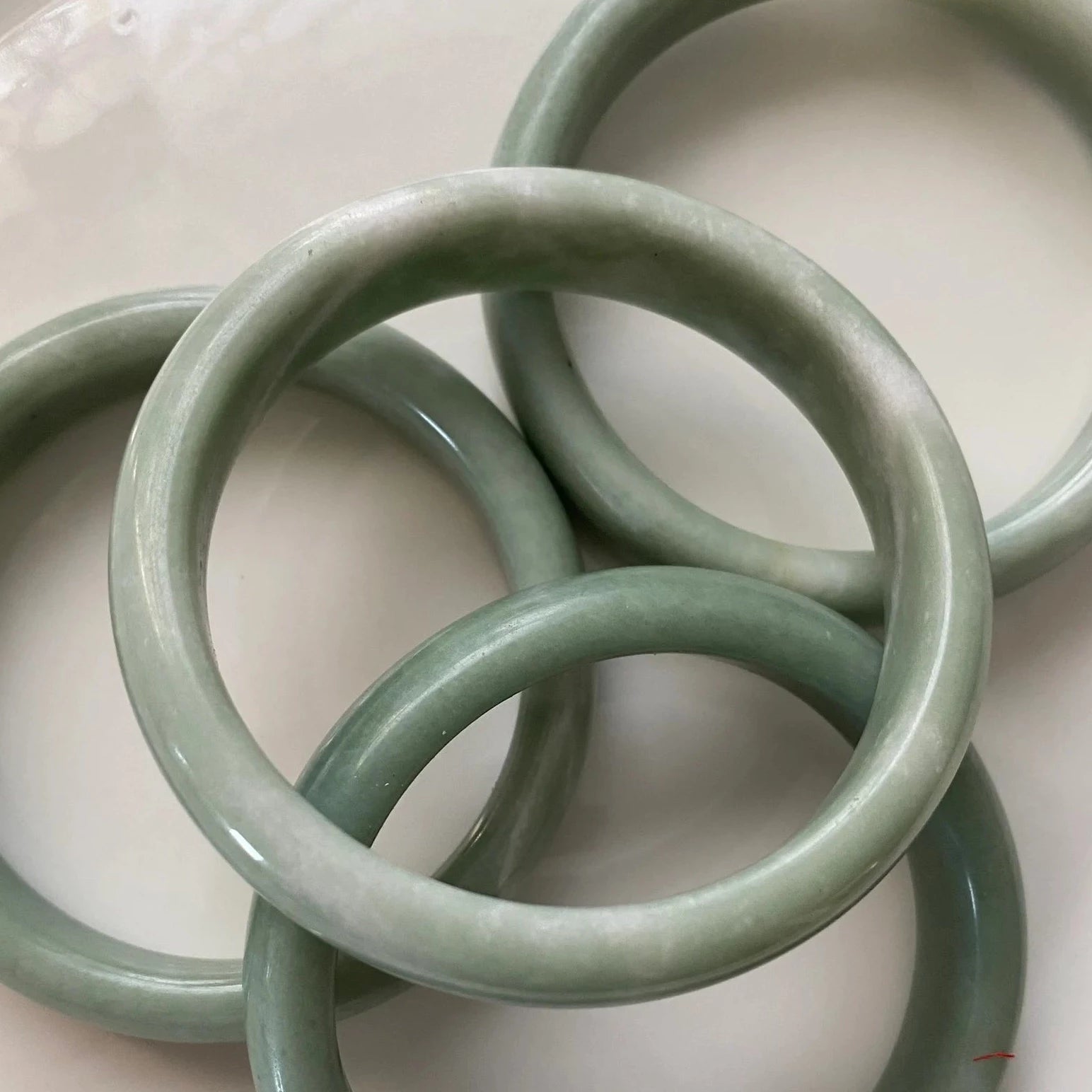 Natural Jade Smooth Green Stone Slip-On Bangle Bracelet