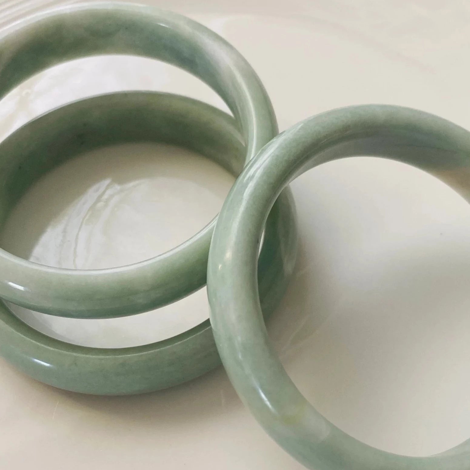 Natural Jade Smooth Green Stone Slip-On Bangle Bracelet