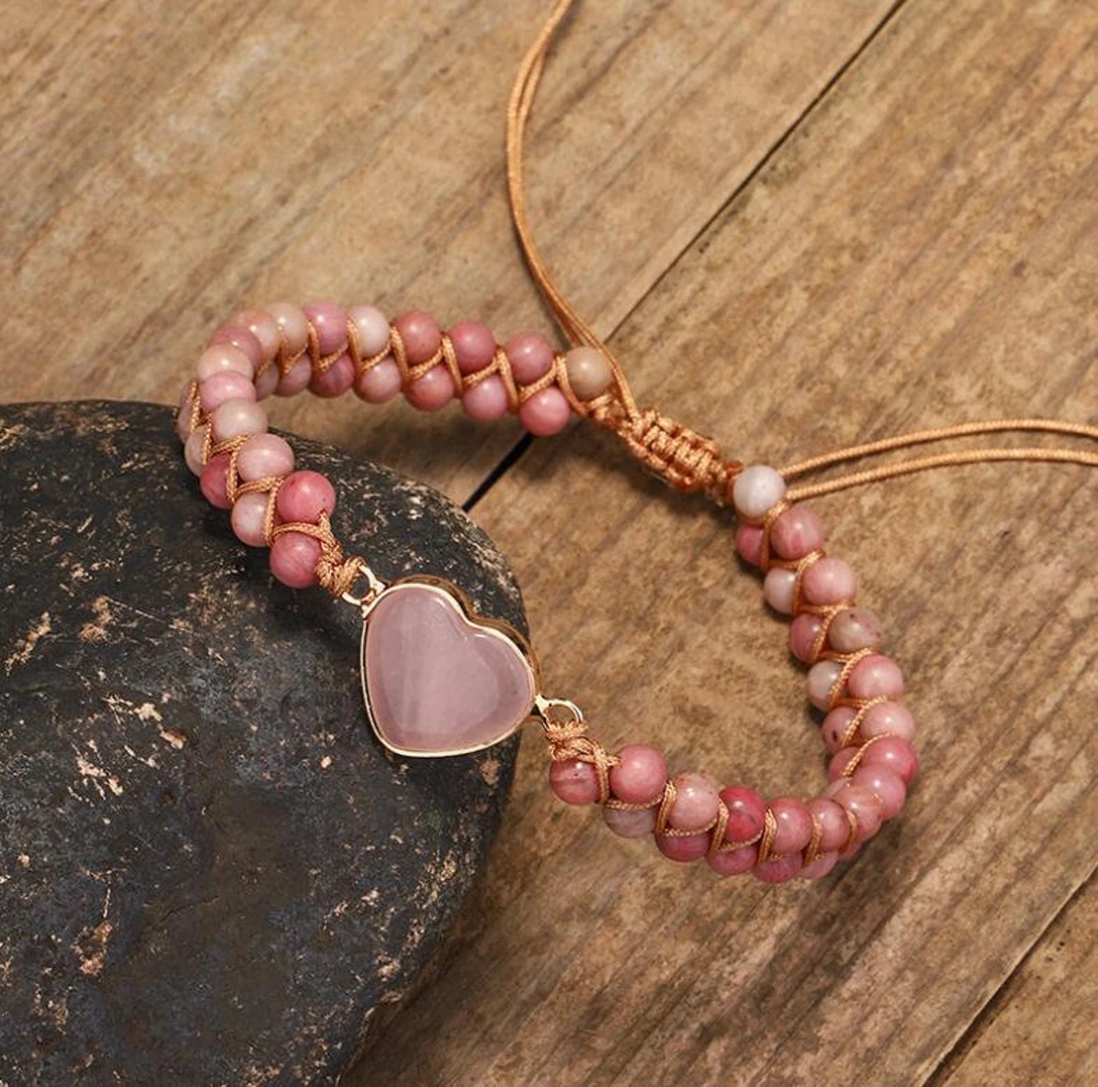 Rose Quartz Bracelet-Healing Rhodonite Stone Bracelet