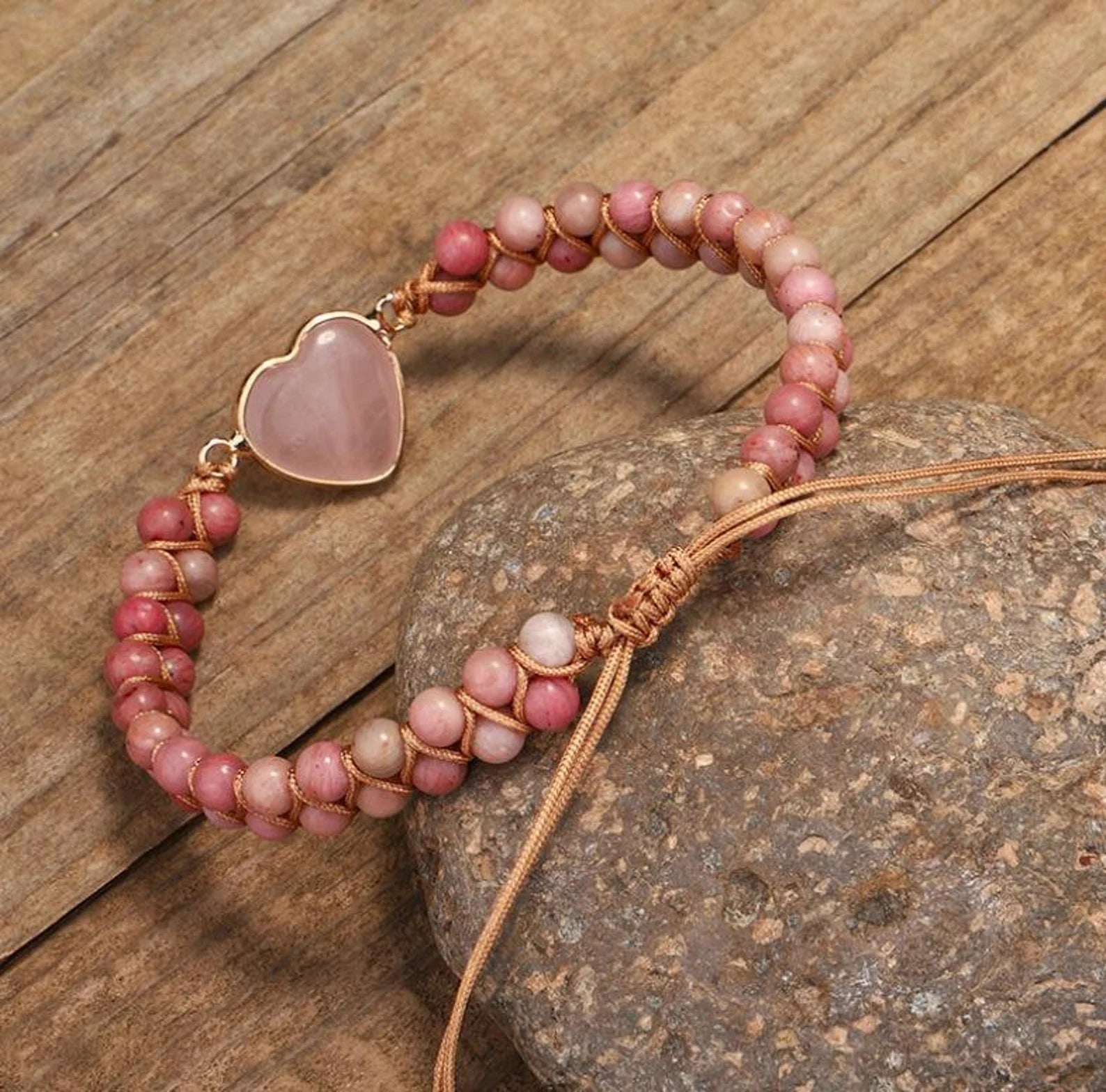 Rose Quartz Bracelet-Healing Rhodonite Stone Bracelet