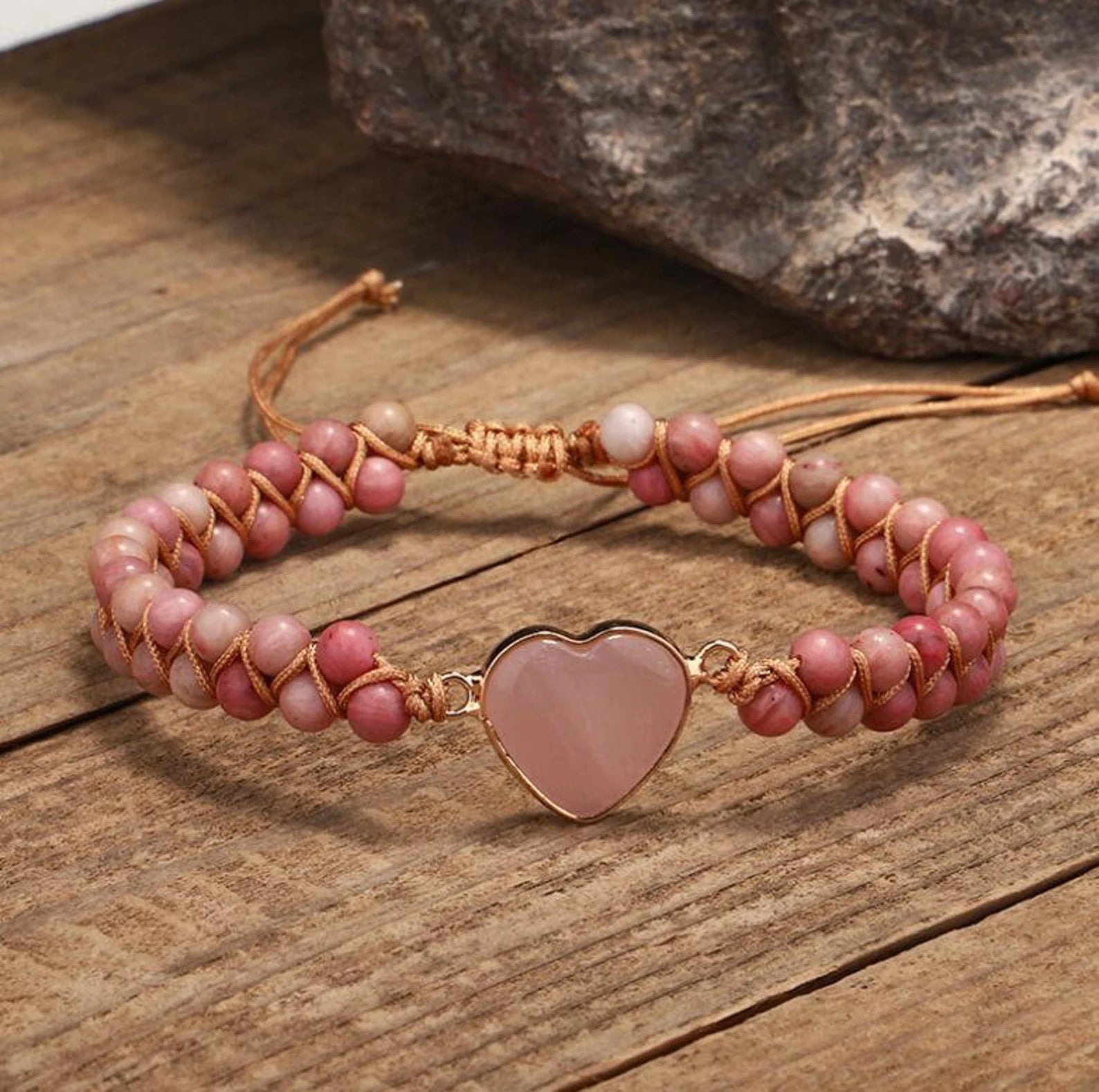 Rose Quartz Bracelet-Healing Rhodonite Stone Bracelet