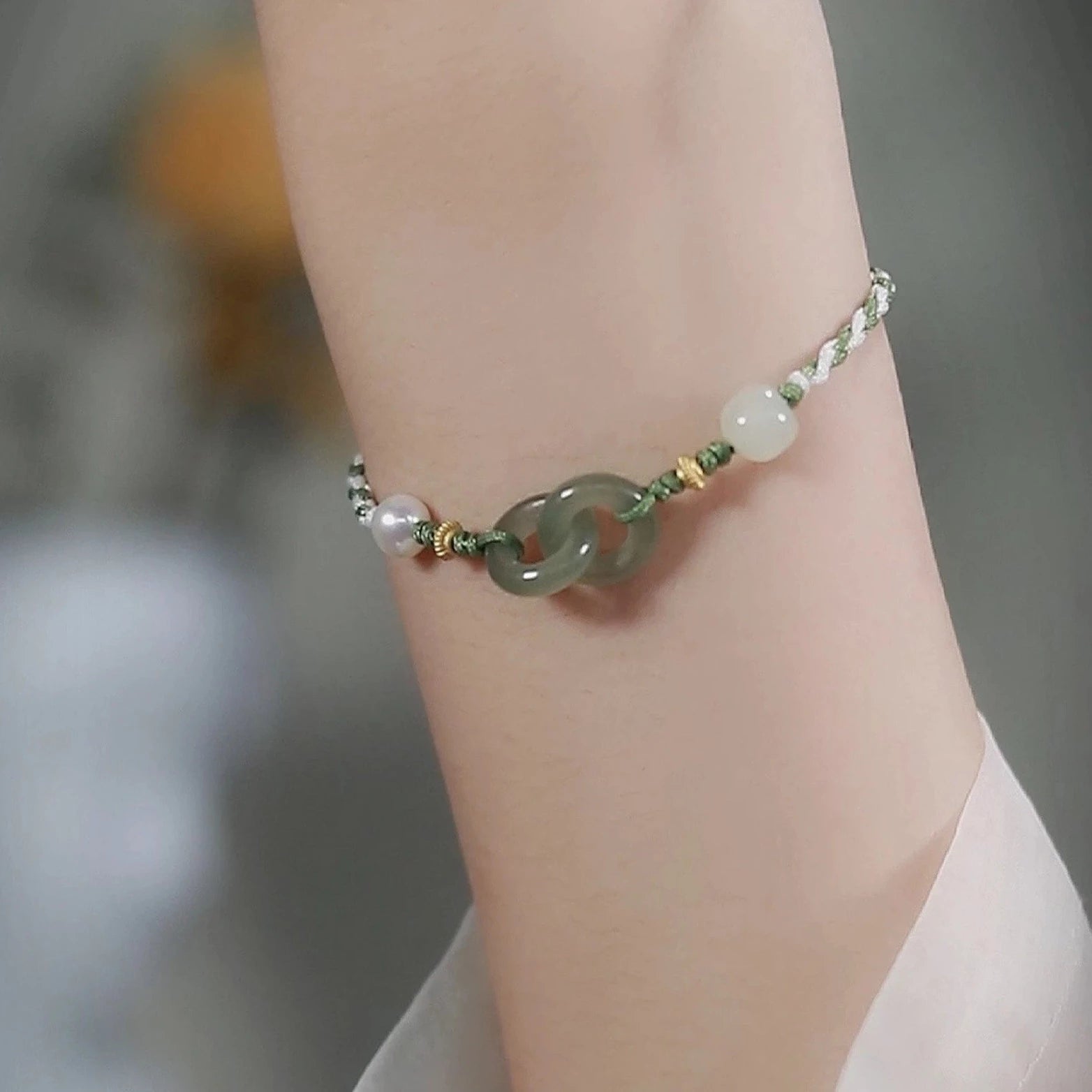 Natural Double Jade Ring buckle Charm Jade Bracelet