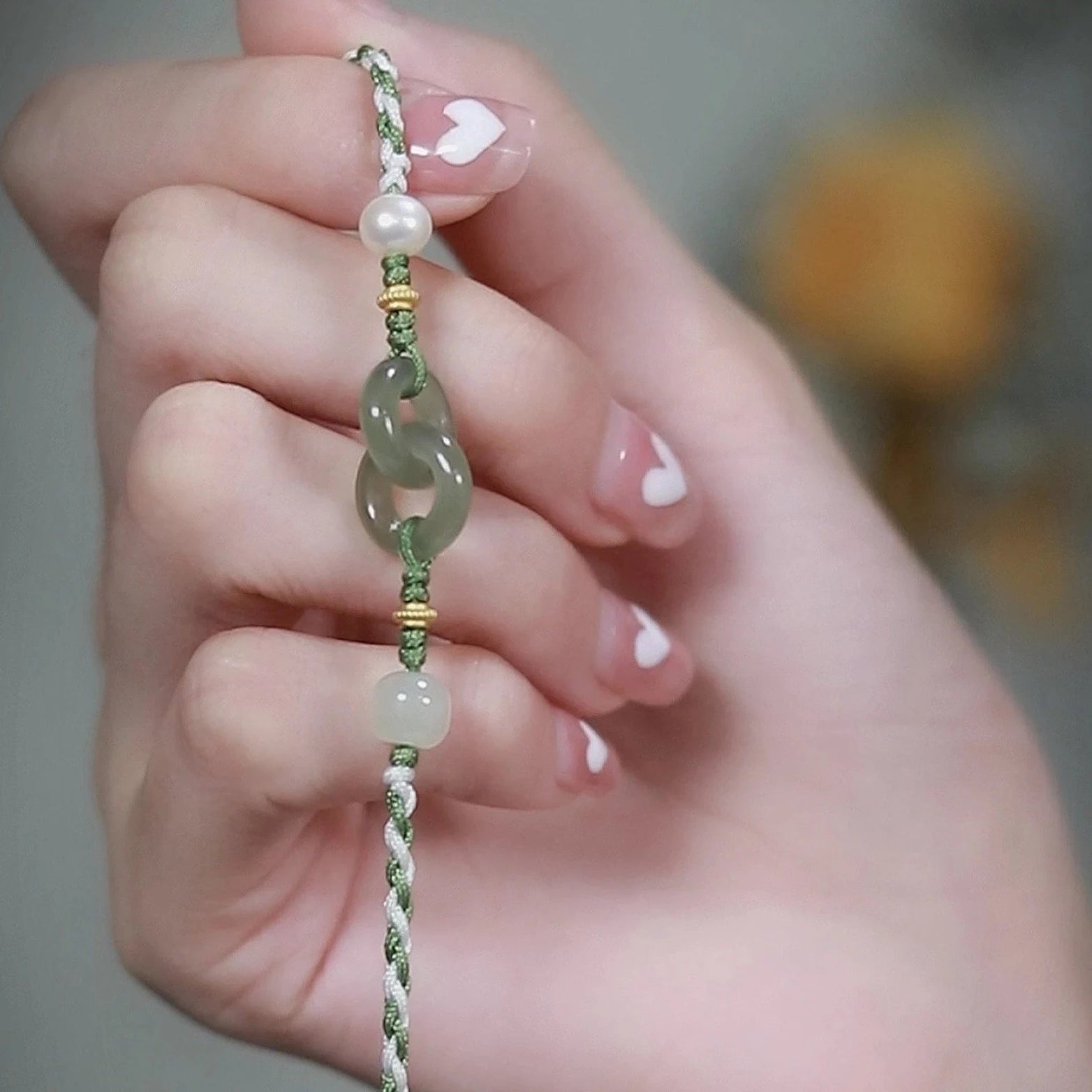 Natural Double Jade Ring buckle Charm Jade Bracelet
