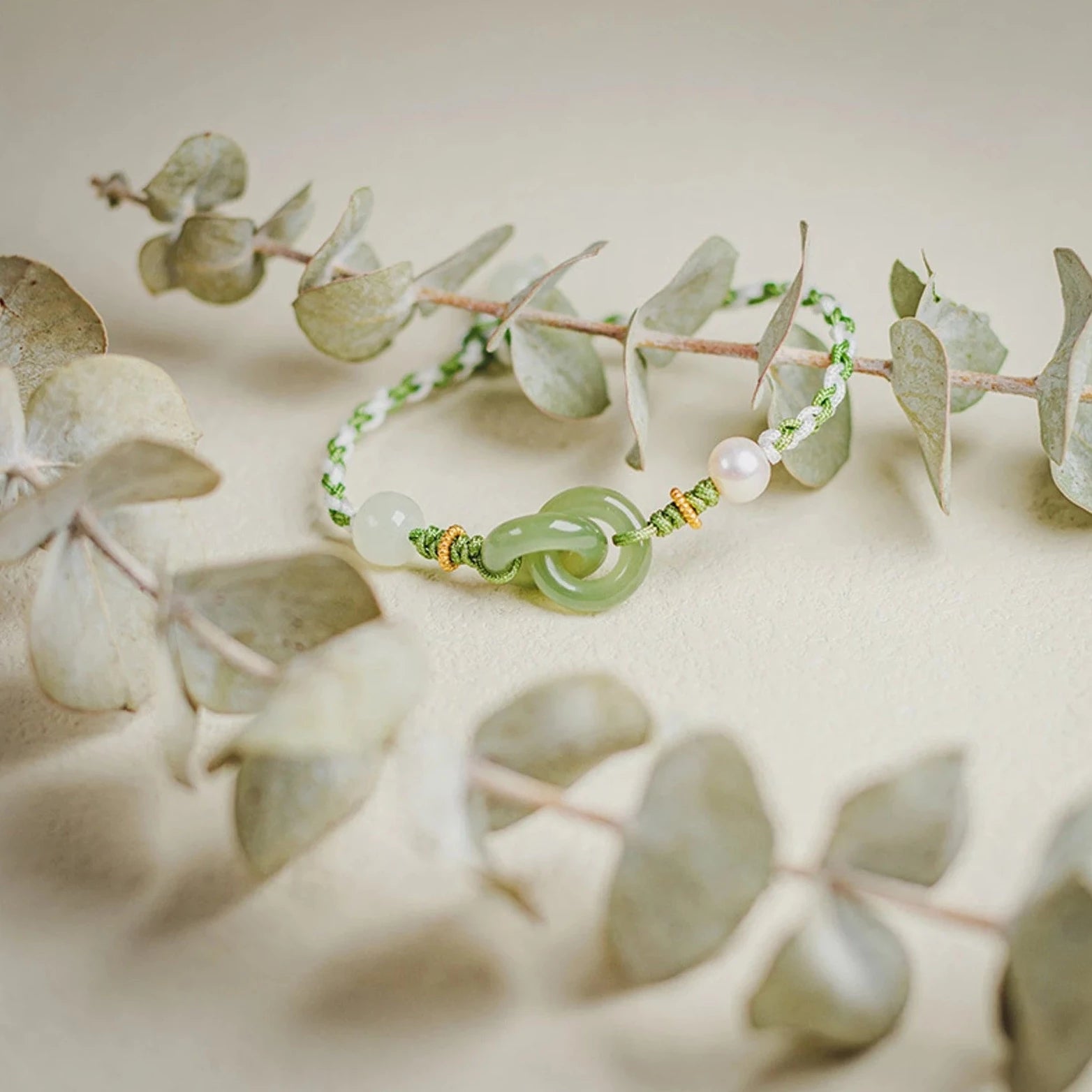Natural Double Jade Ring buckle Charm Jade Bracelet