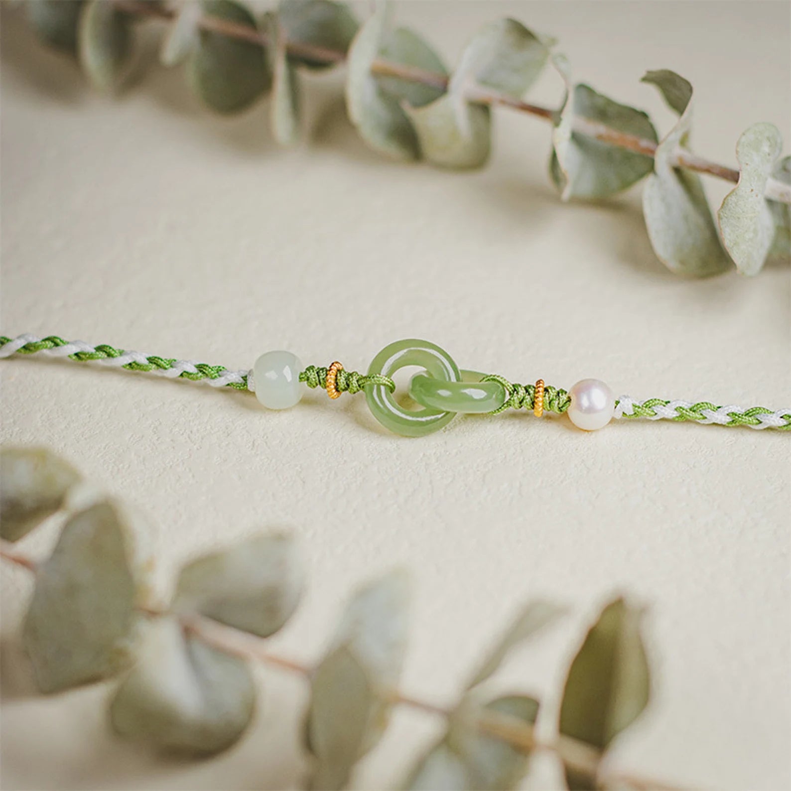 Natural Double Jade Ring buckle Charm Jade Bracelet