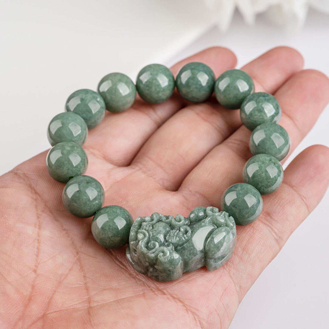 Natural Myanmar Jade Brave Troops Piyao Hand String