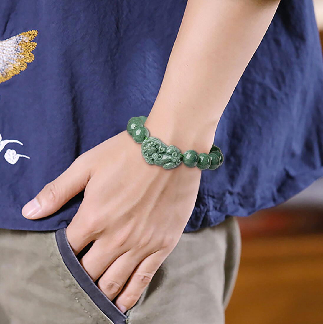 Natural Myanmar Jade Brave Troops Piyao Hand String