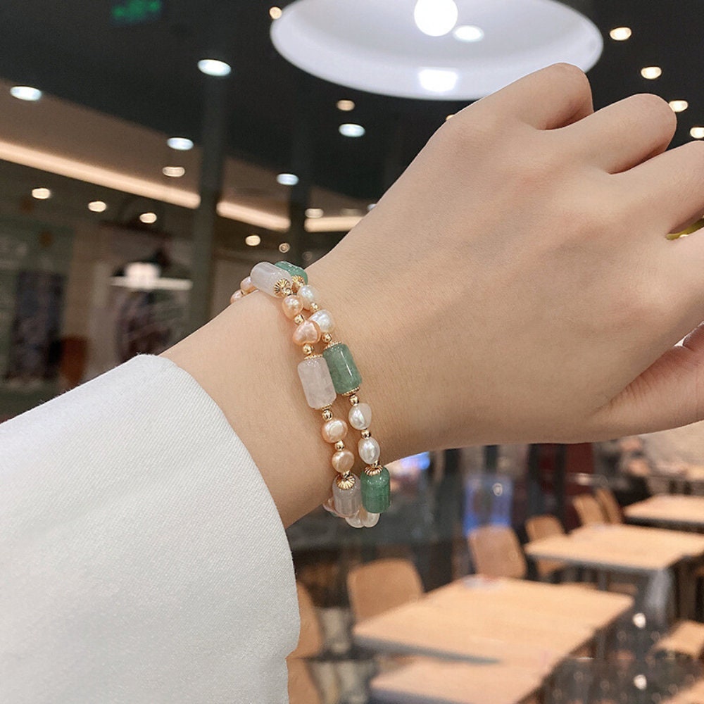 Handmade Hetian Jade And Pearl Beaded Chain Bracelet