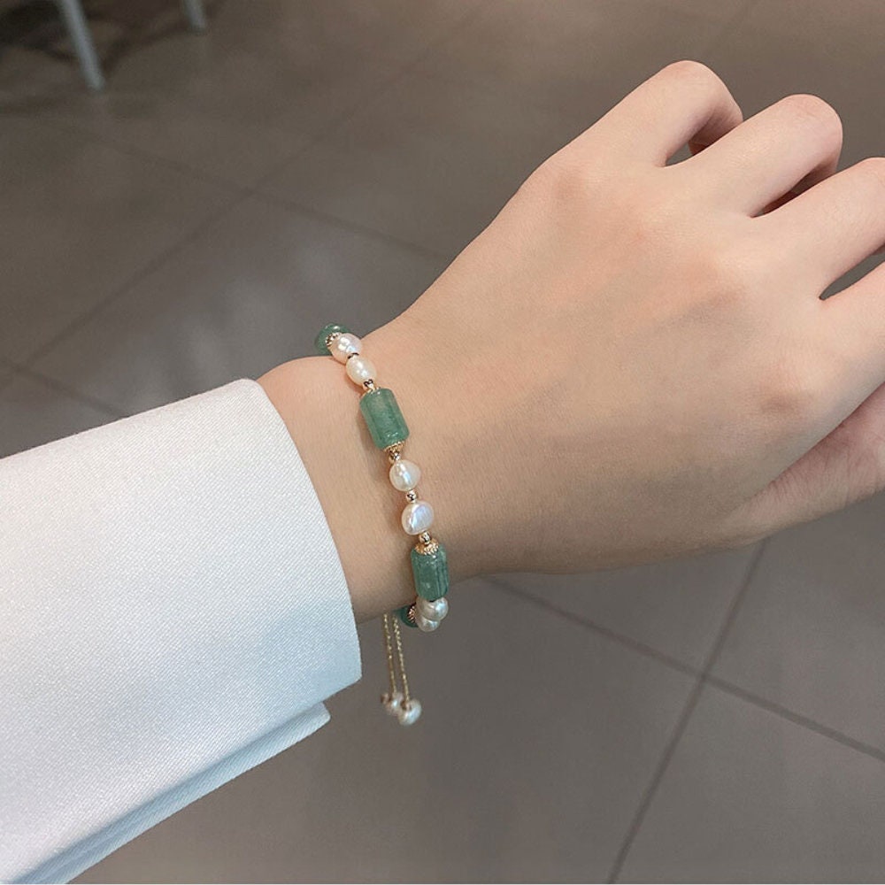 Handmade Hetian Jade And Pearl Beaded Chain Bracelet