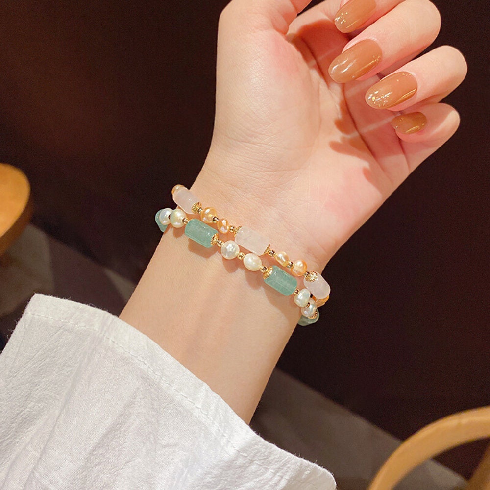 Handmade Hetian Jade And Pearl Beaded Chain Bracelet