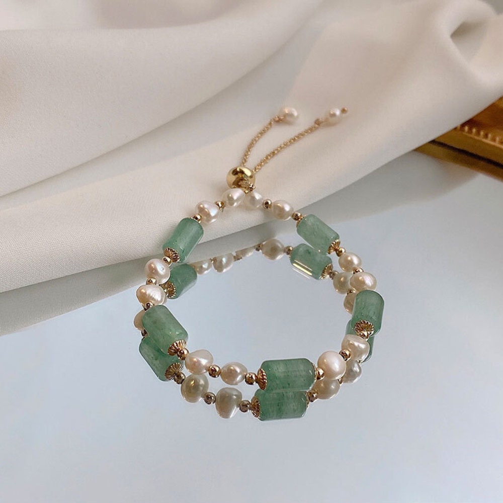 Handmade Hetian Jade And Pearl Beaded Chain Bracelet