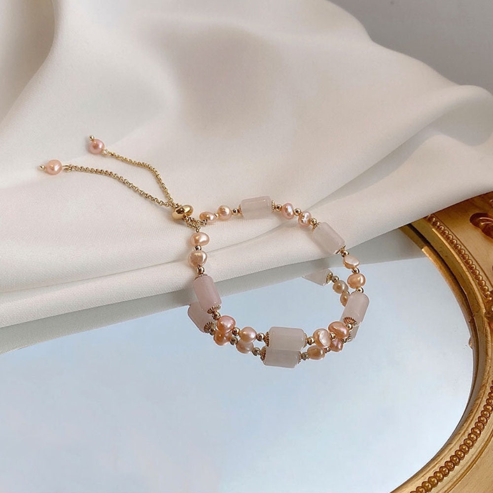 Handmade Hetian Jade And Pearl Beaded Chain Bracelet