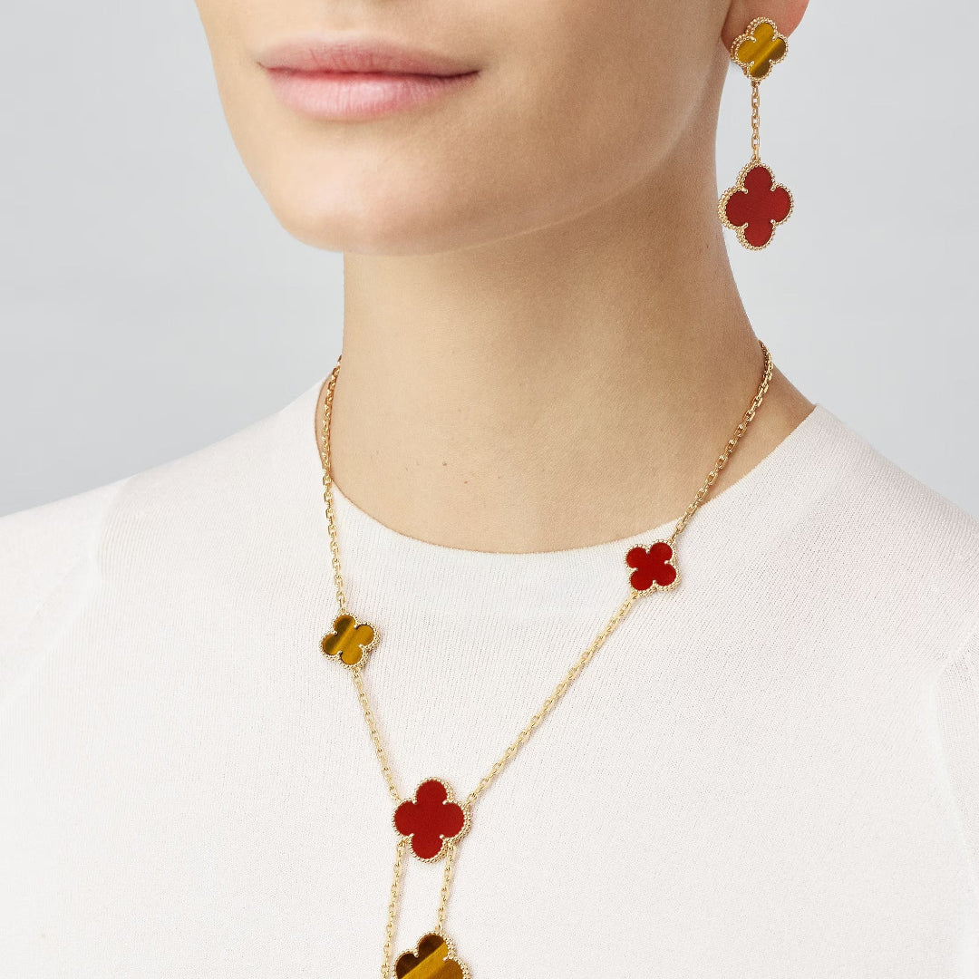 Lucky Alhambra Drop Earrings in Tiger’s Eye