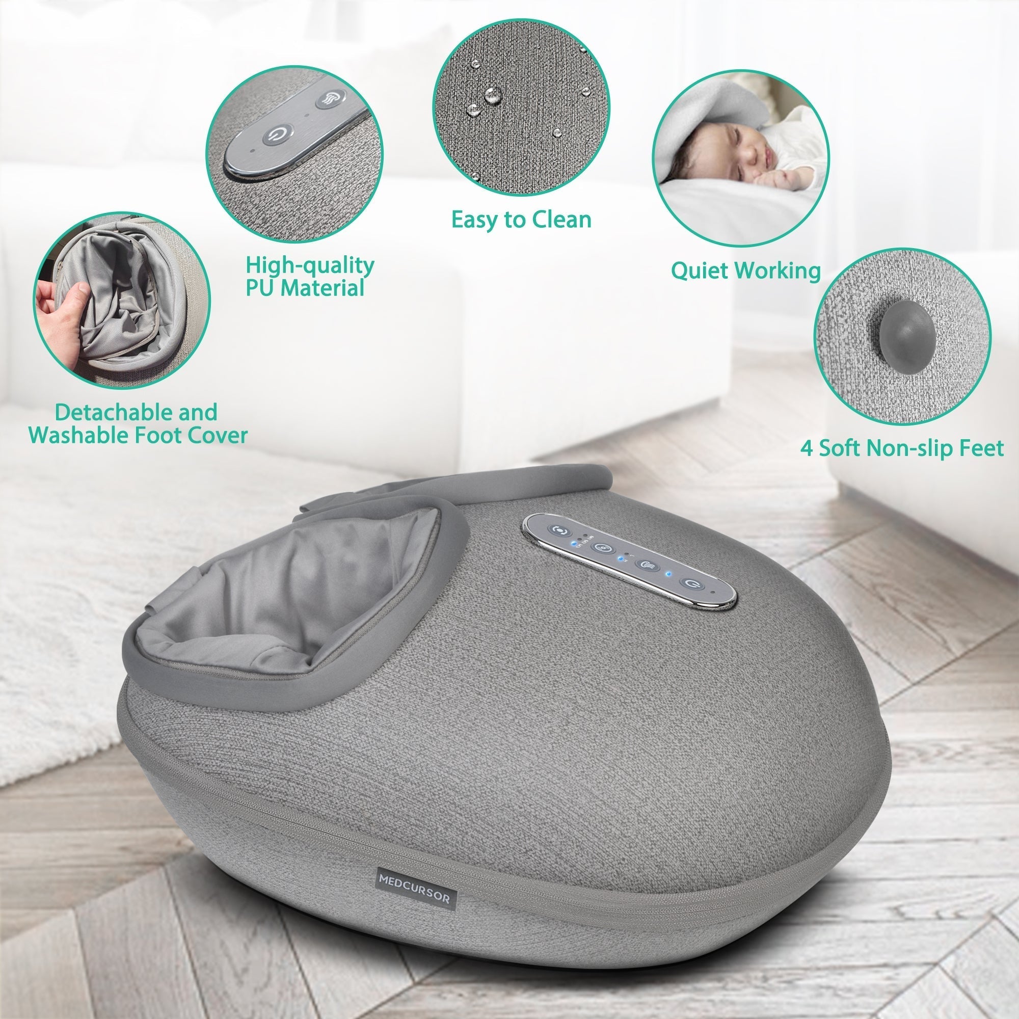 Foot Massager Machine with Heat, Deep Kneading Massager (Gray)