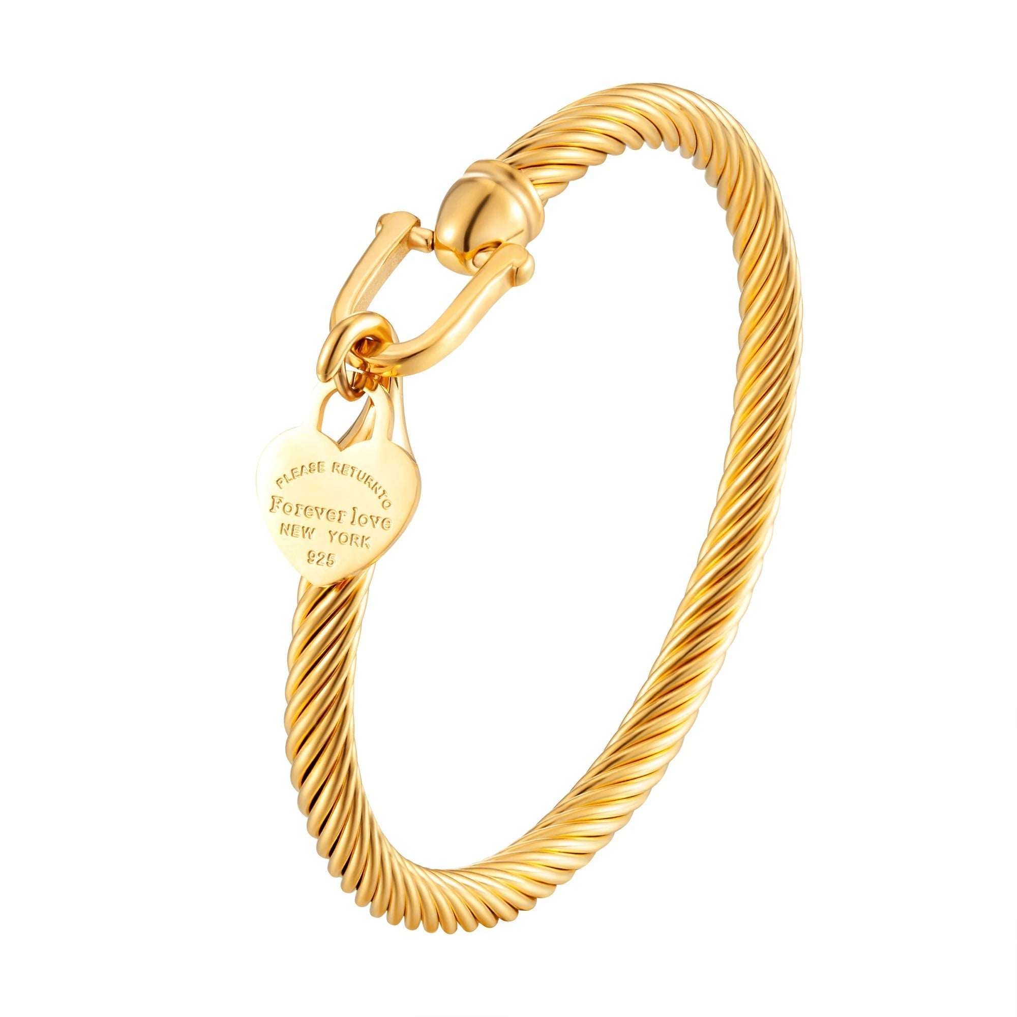 Heart Charm Stainless Steel Cable Wire Cuff Bangle Bracelet