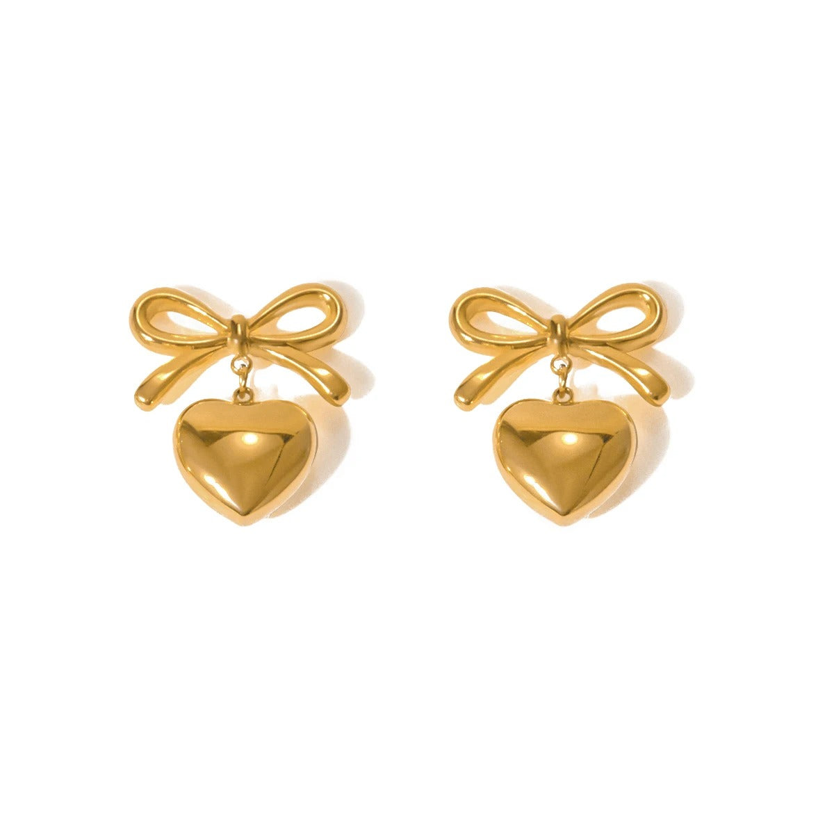 Elegant Bow Heart Pendant Earrings in Waterproof Stainless Steel for Women