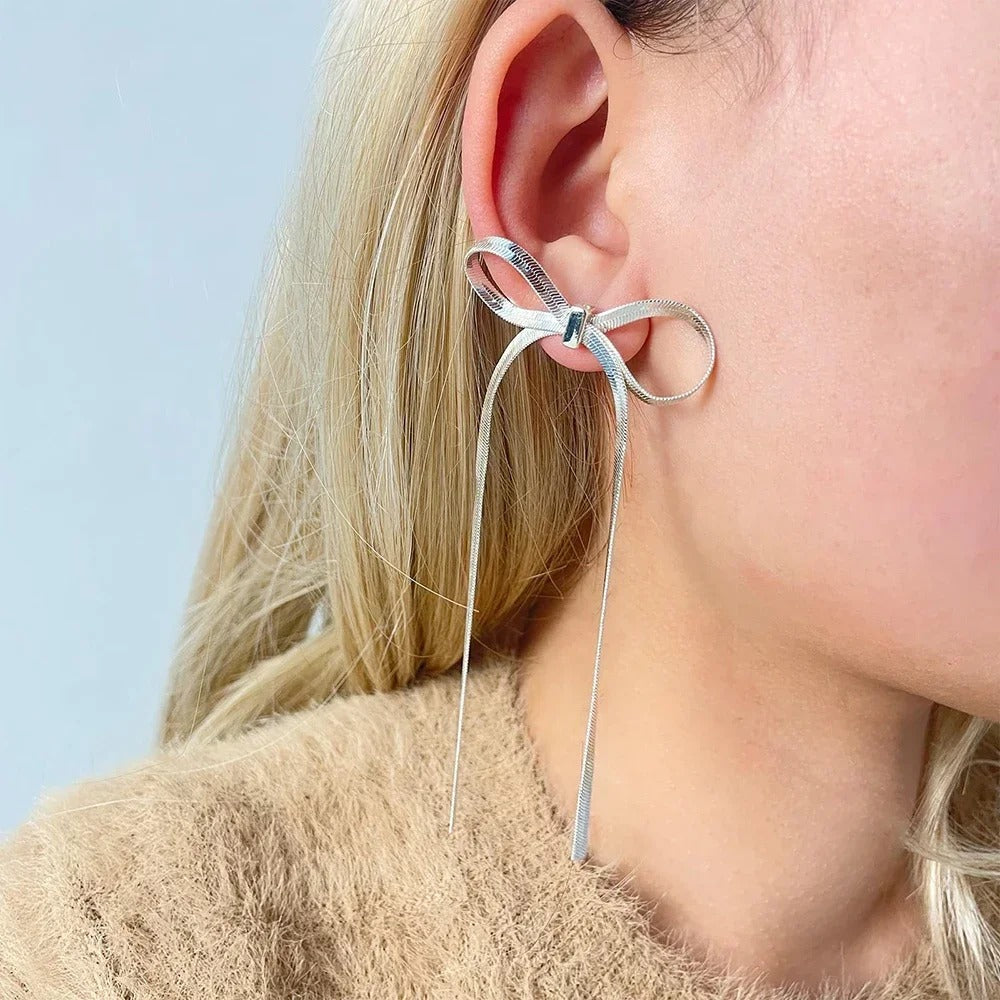 stainless steel Flat Snake Chain Knot Bow Earrings