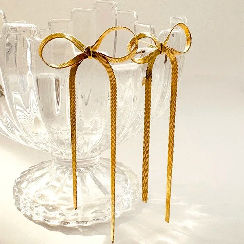 stainless steel Flat Snake Chain Knot Bow Earrings