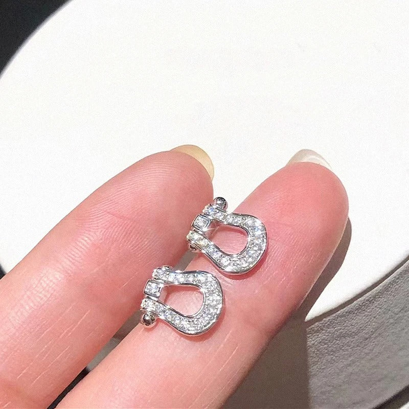 Horseshoe Buckle Silver Zircon Earrings