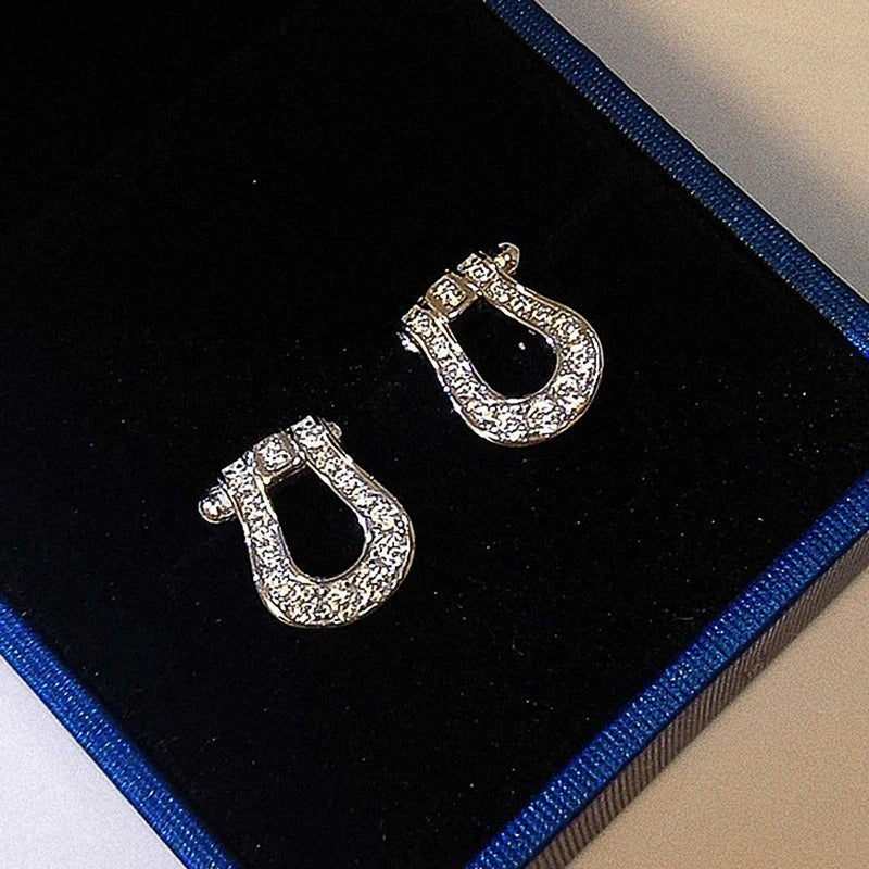 Horseshoe Buckle Silver Zircon Earrings