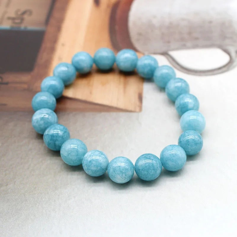Natural Aquamarine Agate Stone Beads Bracelet with Round Chain - Unique and Stylish Beaded Jewelry
