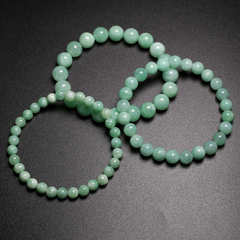 Natural Burmese Green Jade Round Beads Bracelet