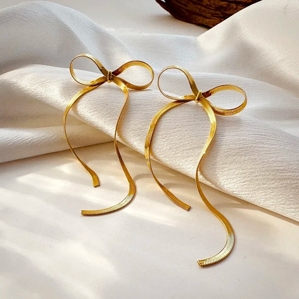stainless steel Flat Snake Chain Knot Bow Earrings