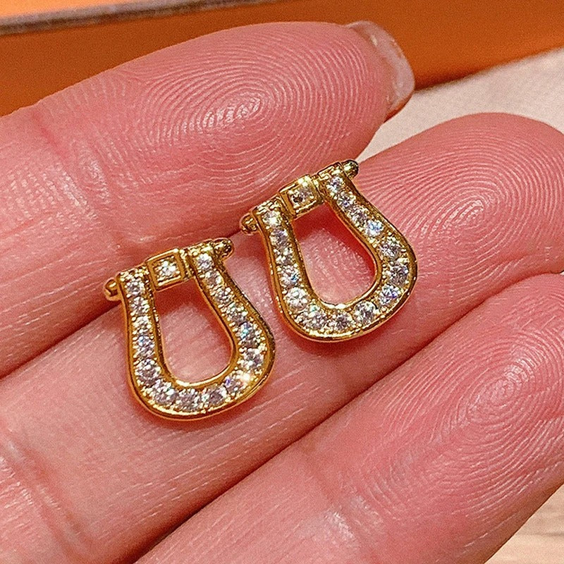 Horseshoe Buckle Silver Zircon Earrings