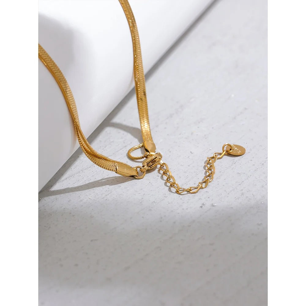 Stainless Steel Water Drop Pendant Necklace with Double Layer Snake Chain