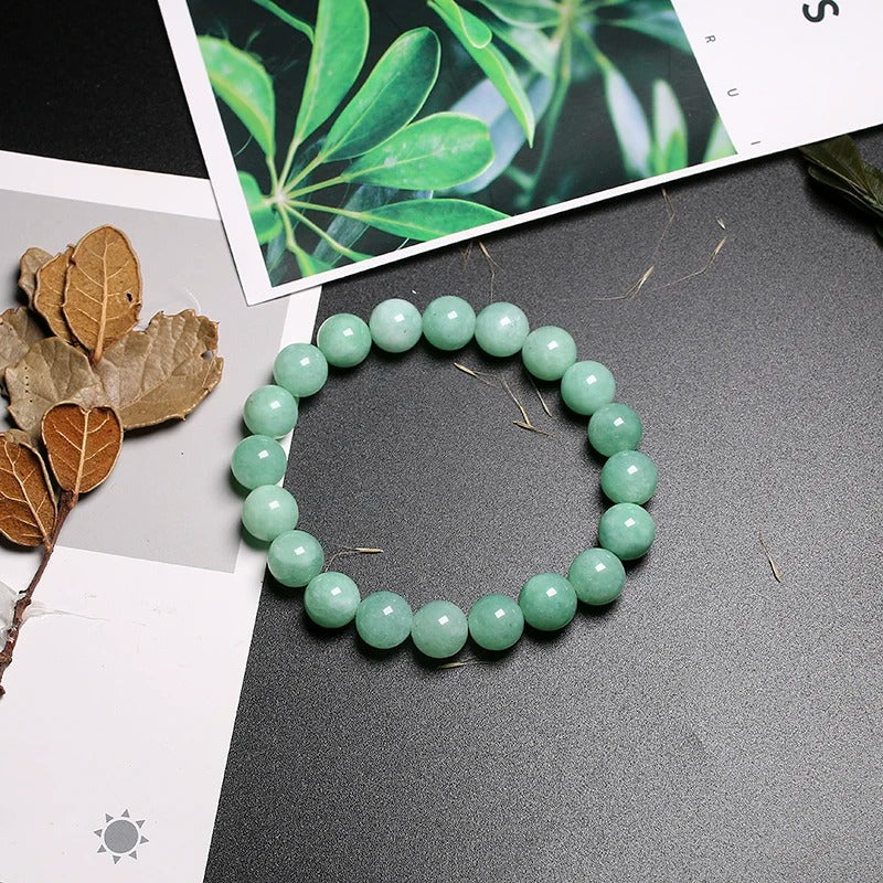 Natural Burmese Green Jade Round Beads Bracelet