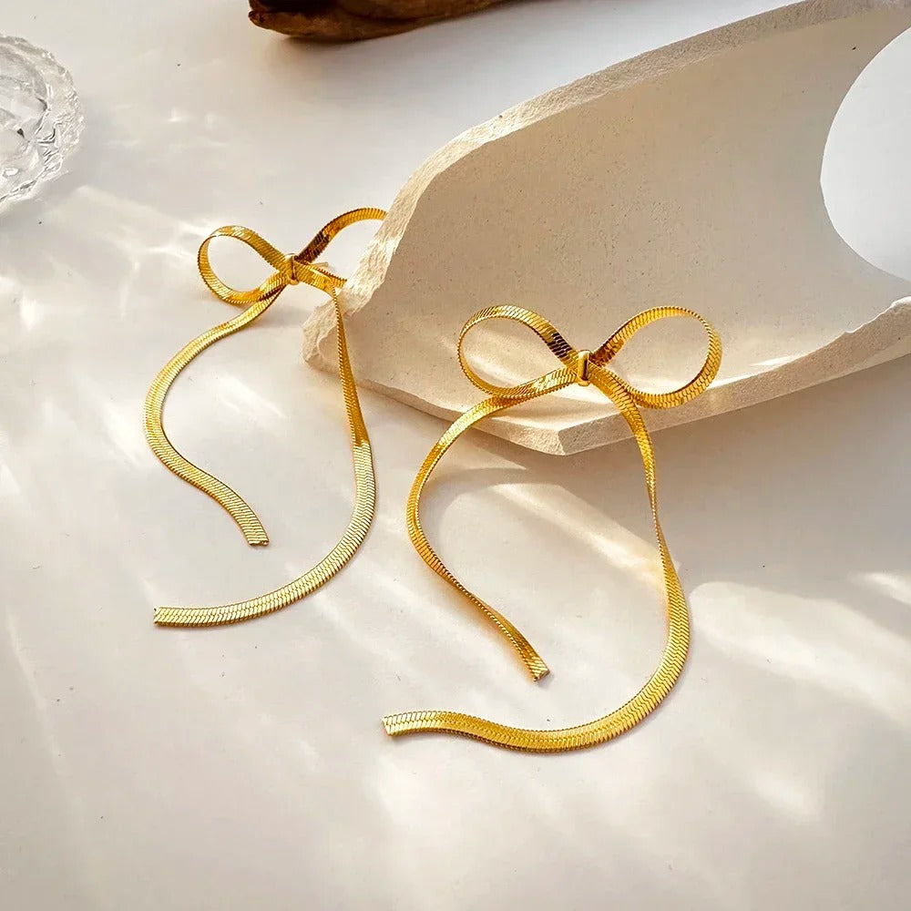 stainless steel Flat Snake Chain Knot Bow Earrings