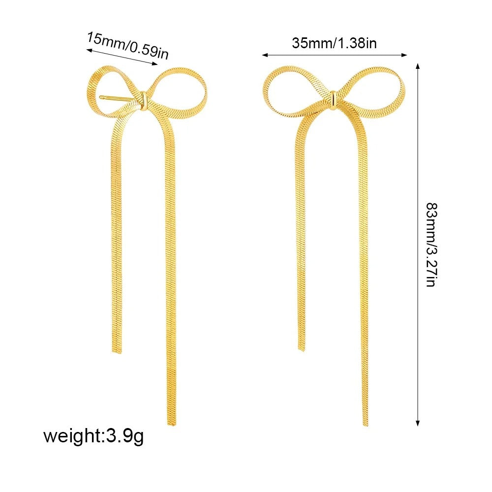 stainless steel Flat Snake Chain Knot Bow Earrings