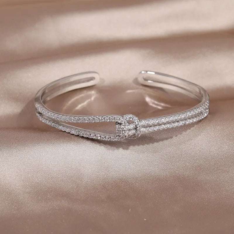Exquisite 4K Real Gold-Plated Bracelet with AAA Luxury Full Zircon Knot Detail - Elegant and Adjustable