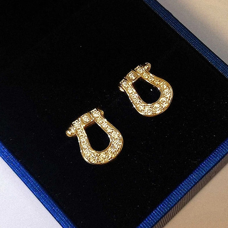 Horseshoe Buckle Silver Zircon Earrings