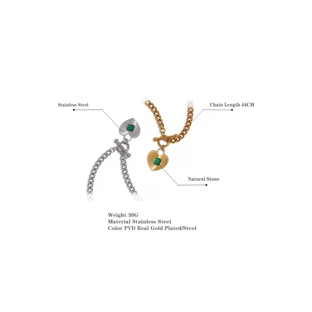 Heart Chain Pendant With Green Stone