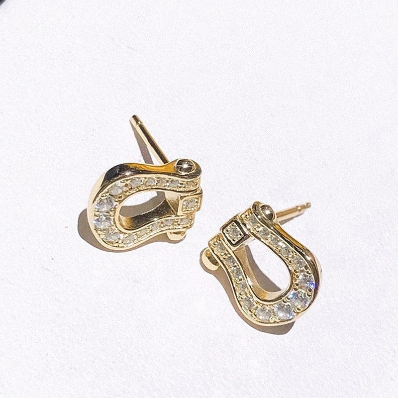 Horseshoe Buckle Silver Zircon Earrings