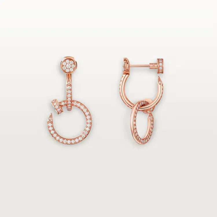 Nail Hoop Earrings Rose Gold Vermeil With Diamonds