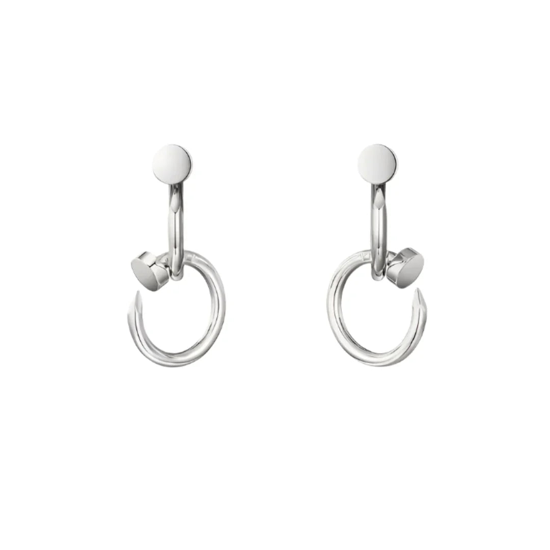 Nail Hoop Earrings White Gold Vermeil Modern Industrial Design