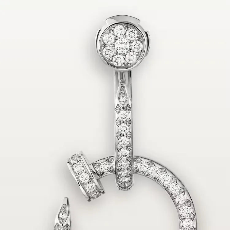 Nail Hoop Earrings White Gold Vermeil With Diamonds