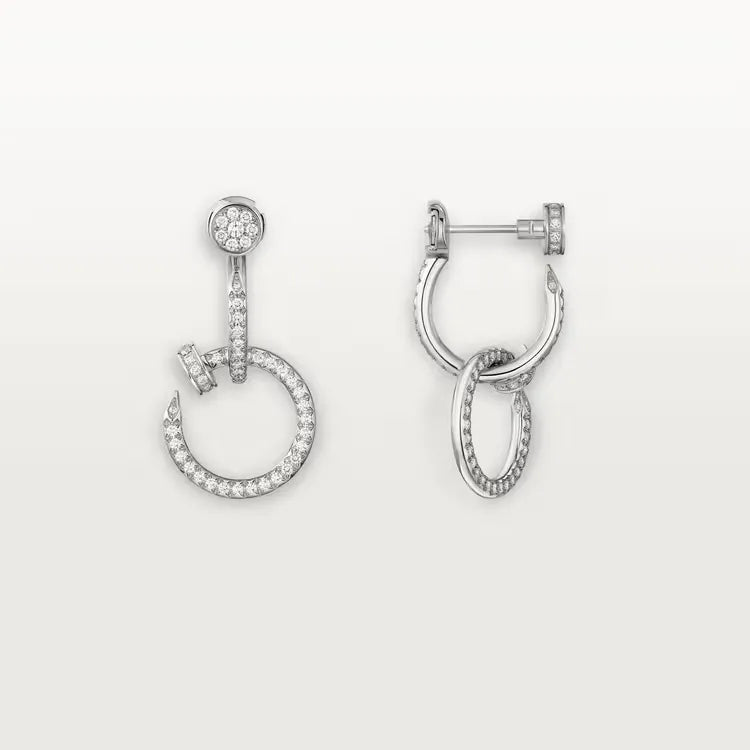 Nail Hoop Earrings White Gold Vermeil With Diamonds